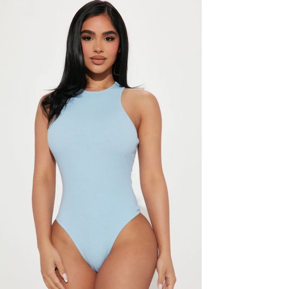 Fashion Nova Tops - 🆕 Baylen Ribbed Bodysuit - Slate Blue NWT